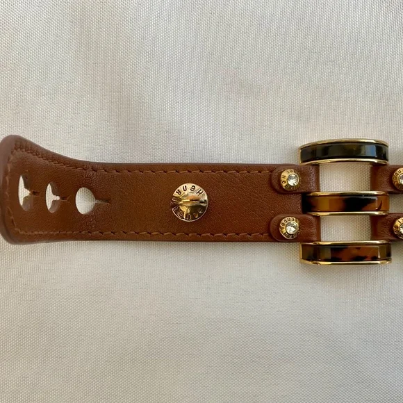 Henri Bendel Logo Cuff Bracelet Vintage Goldtone,  Tortoise & Rhinstone - Picture 3 of 7